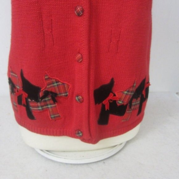 Marisa Christina vintage Women ugly Christmas Sweater Scottie Dog button vest L - Picture 4 of 10